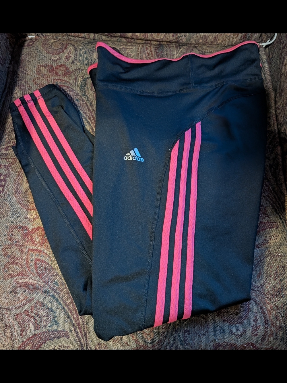 Adidas Women's Climalite Black Leggings with Hot Pink Stripe Detail Size XL